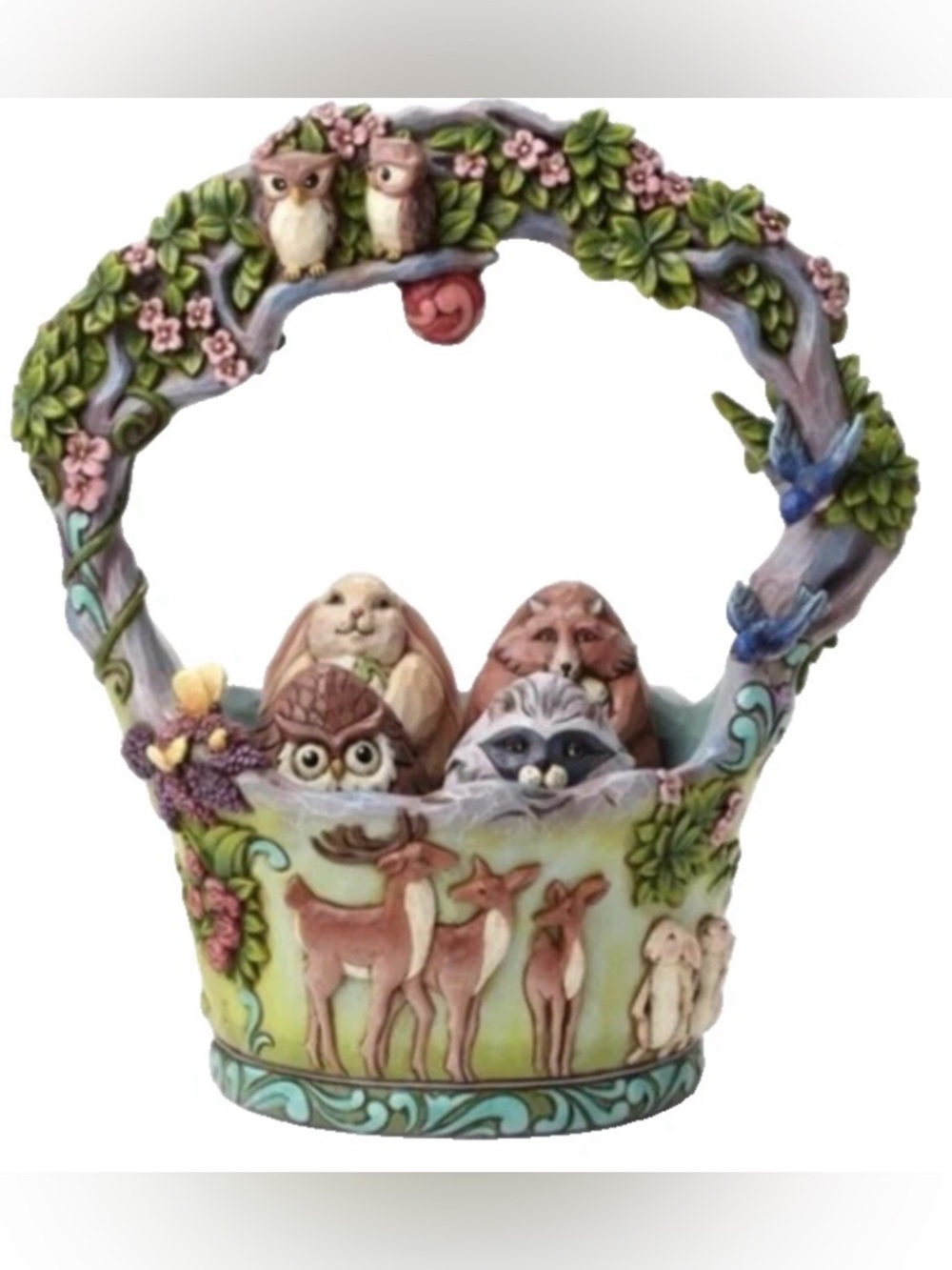 Jim Shore SIGNS OF SPRINGTIME Set of 5 Woodland Basket 4048850 RARE new 2014,